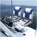 Garvee 2 Pack Boat Seats Low Back, Fold-Down Fishing Boat Chair, Thickened Sponge Padding, Stainless Steel Screws, Weather-Resistant PVC, Aluminum Hinges, Suitable for Sightseeing, Speedboat, Canoe - Low Back Royal Blue And White Stitching