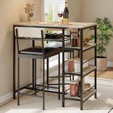 Garvee 3-Piece Modern Dining Set with Upholstered Bar Stools, Metal Frame & Built-in Wine Rack for Kitchen Dining Room, 36"L x 16.7"W x 37.2"H, Grey - Grey
