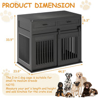 Garvee Heavy Duty Wooden Dog Crate Furniture with Sliding Barn Door and 2 Storage Drawers, Indoor Dog Kennel End Table with Hook, Farmhouse Style Dog Crates for Medium/Large Dogs, Black