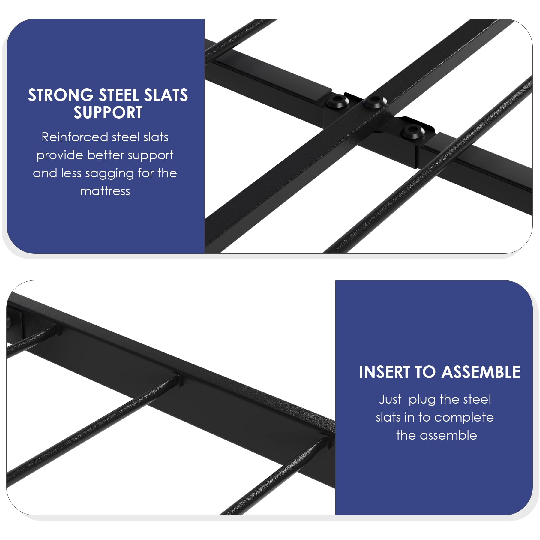 Steel slat support bed frame assembly insert diagram