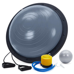 Garvee 23 in Half Balance Ball with Non-Slip Base and Resistance Bands for Core Workouts, Home Gym, Grey - Grey
