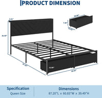 Garvee Queen Size Metal Platform Bed Frame with Upholstered Storage Headboard & Shelf, 2 Rolling Underbed Drawers, Charging Station, No Box Spring Needed, Easy Assembly, Black