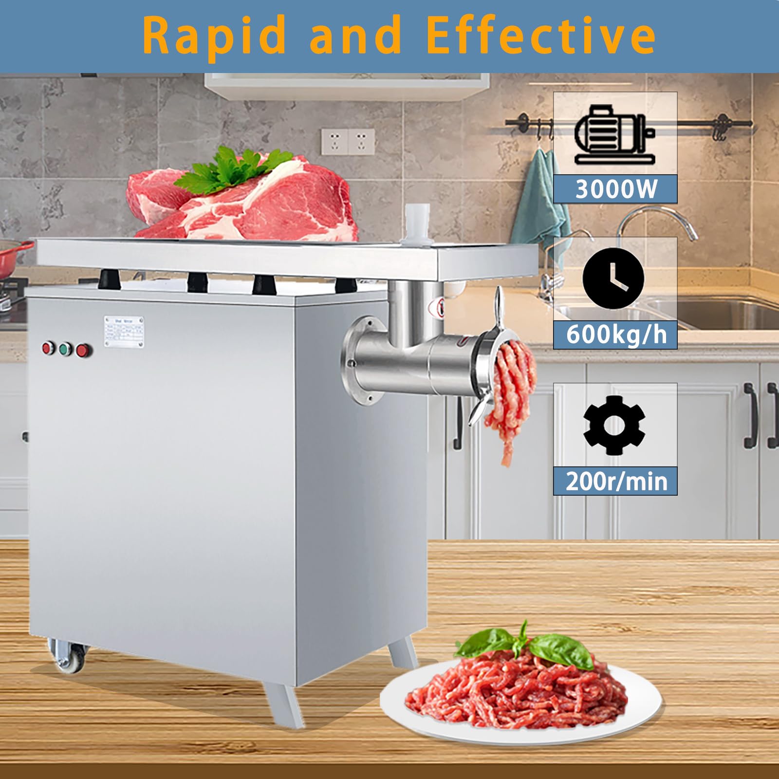 Garvee 3000W Heavy Duty Meat Grinder, 600KG/H Output w/ 2 Blades