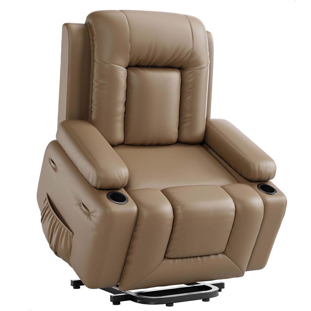 Garvee Electric Power Lift Recliner Chair Sofa, PU Leather Lift Chair with Heat and Massage for Elderly People, Wide Electric Massage Chair with Remote Control, Earthy Yellow