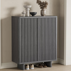Garvee 31.6 Inch Shoe Cabinet with Fluted Door, 5-Tier Storage, Adjustable Shelves, Rustic Entryway Bench, Hallway, Grey - Grey