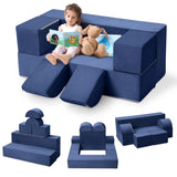 Garvee Kids Play Couch, 6Pcs Modular Kids Play Sofa for Playroom Bedroom, Kids Modular Couch Toddler Foam Sofa, Kids Convertible Sofa with Removable Cover, Navy Blue - Navy Blue