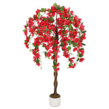 Garvee Artificial Bougainvillea Tree 4FT Faux Silk Plant with Pot for Indoor Outdoor Decor Dark Red