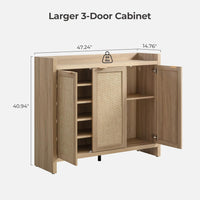 Garvee Boho 47" Rattan Shoe Storage Cabinet with 3 Doors and Adjustable Shelves for Hallway Living Room, Light Oak