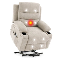 Garvee Power Lift Recliner Chair for Elderly, Oversized Electric Lift Chair with Heat and Massage, Corduroy Adjustable Recliner with Cup Holders & Side Pocket for Living Room, Linen Beige