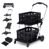 Garvee Folding Grocery Cart on Wheels - Portable, 2 Tier Rolling Cart, High Capacity, Smooth Movement, PP Wheels, Versatile Use - Black