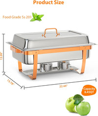 Garvee Chafing Dish Buffet Set, 8QT 4 Pack, Rectangle Chafing Dishes for Buffet w/Lid Holder, Stainless Steel Chafer Food Warmers Servers with Spoon and Tweezers for Kitchen Party Banquet Dining, Rose Gold