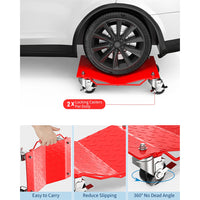 Garvee Car Wheel Dolly Set of 4 Heavy Duty Vehicle Mover with Brakes for Cars, Trucks, Trailers, Motorcycles, Red, 6000LBS Capacity