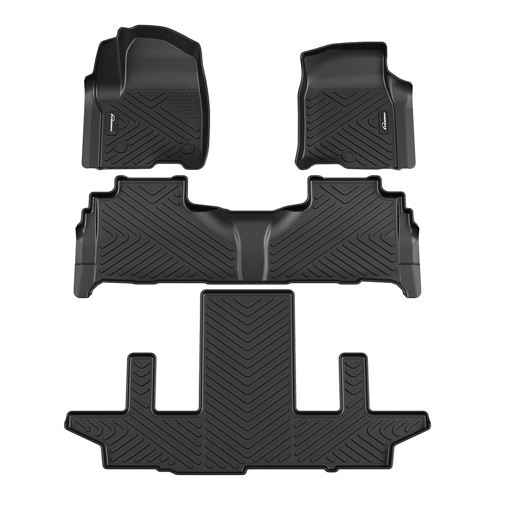 Garvee Floor Mats TPE All Weather Custom Fit for Chevy 2019-2024 Silverado 1500 Double Cab with 1st Bench Seats Anti Skid Heavy Duty Waterproof Floor Liners Black