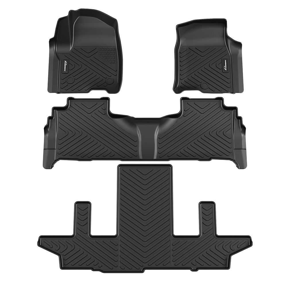 Garvee Floor Mats TPE All Weather Custom Fit for Chevy 2014-2018 Silverado/Sierra 1500, 2015-2019 2500HD/3500HD Crew Cab, with 1st Row Bench Seat Anti Skid Heavy Duty Waterproof Floor Liners Black