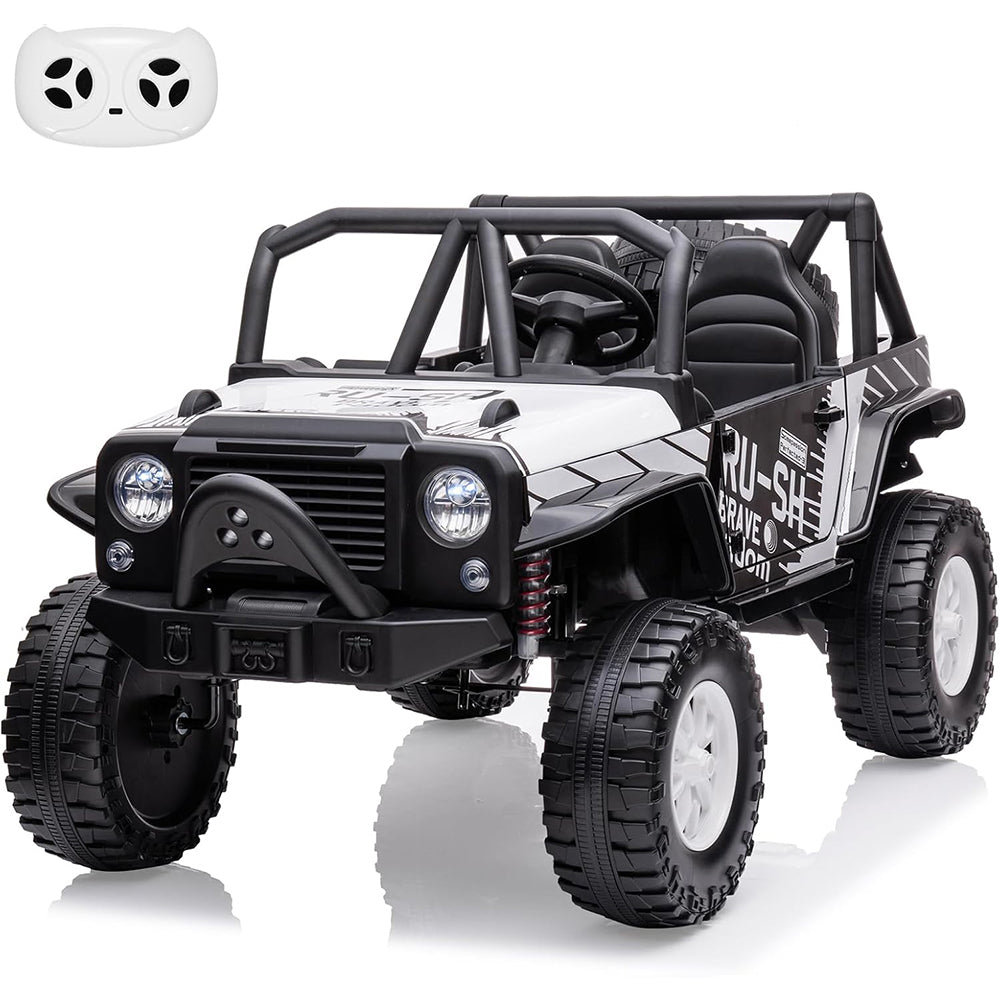 Garvee Ride - P Series: 2-Seater Ride On Truck for Kid, 24V Battery Powered Kids Car with Remote Control, 19" Extra Wide Seat, 2 Motors, Led Light, Enhanced Suspension - White