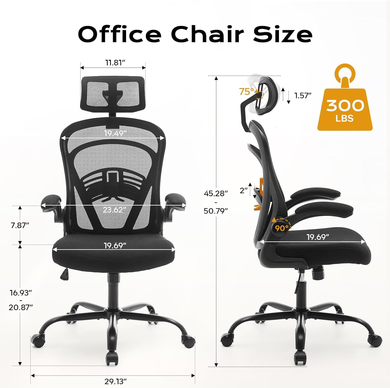 Garvee Ergonomic Office Chair, 300 LBS Capacity, High Back Mesh Desk Chair with Wheels, Flip-Up Armrests, Comfortable Lumbar Support Gaming Chairs for Home Office, Bedroom, Study, Black