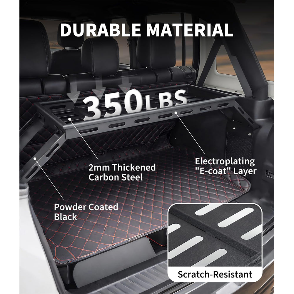 Garvee Rear Trunk Cargo Storage Rack For 2007-2025 Wrangler JK JKU & JL JLU Unlimited 4 DR, Heavy-Duty Carbon Steel, Black, 350LBS Capacity, Easy Installation
