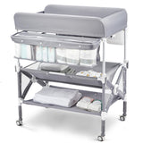 Garvee Portable Baby Changing Table, Garvee Foldable Diaper Change Table with Wheels, Adjustable Height, Cleaning Bucket, Changing Station for Infant Mobile Nursery Organizer for Newborn, Grey