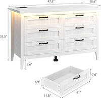 Garvee 6 Drawer Dresser with Power Outlet, White Dresser with LED Light, Modern Chest of Drawers for Closet, Double Wide Drawer Organizer Cabinet for Bedroom, Living Room