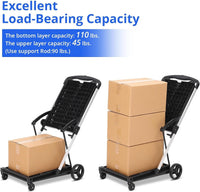 2-Tier Folding Shopping Cart with Wheels, Collapsible Service Cart with Storage Crate, Utility Carts, 200LBS High-Capacity Storage Outdoor Wagon for Groceries, Hand Truck