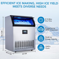 Garvee Ice Maker Machine 200lbs/24hr Stainless Steel 55lbs Storage Freestanding for Bar Restaurant Home Office