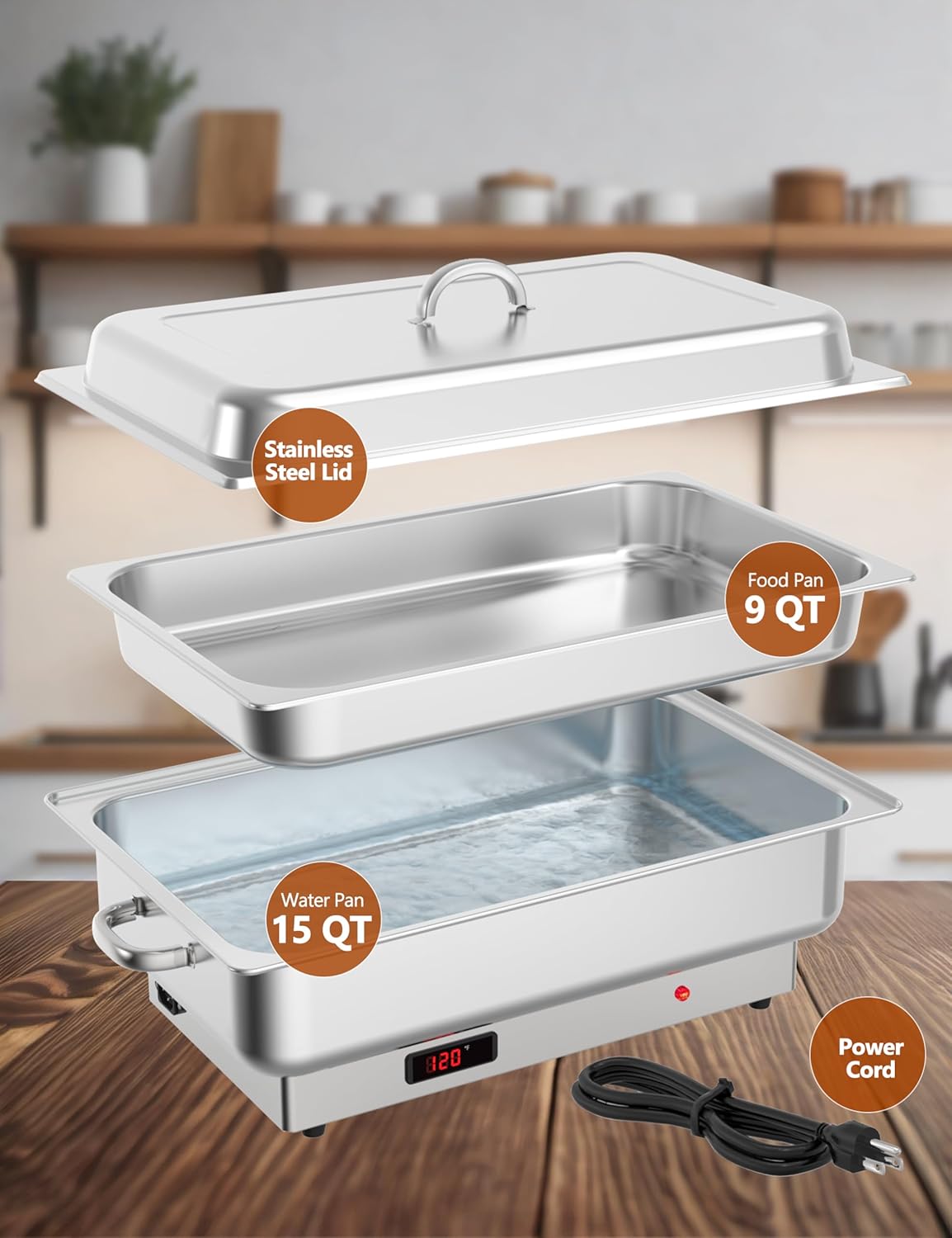 GARVEE 2 PACK Electric Chafing Dish Buffet Set 9 QT Buffet Servers and Warmers Digital Display Temperature Warming Tray Stainless Steel Food Warmer for Parties Weddings Caterings (Copy)