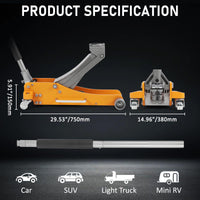 3 Ton Floor Jack Low Profile, Aluminum and Steel Hydraulic Floor Jack with Dual Pistons Quick Lift Pump, Lifting Range 3.86-19.49 Inch