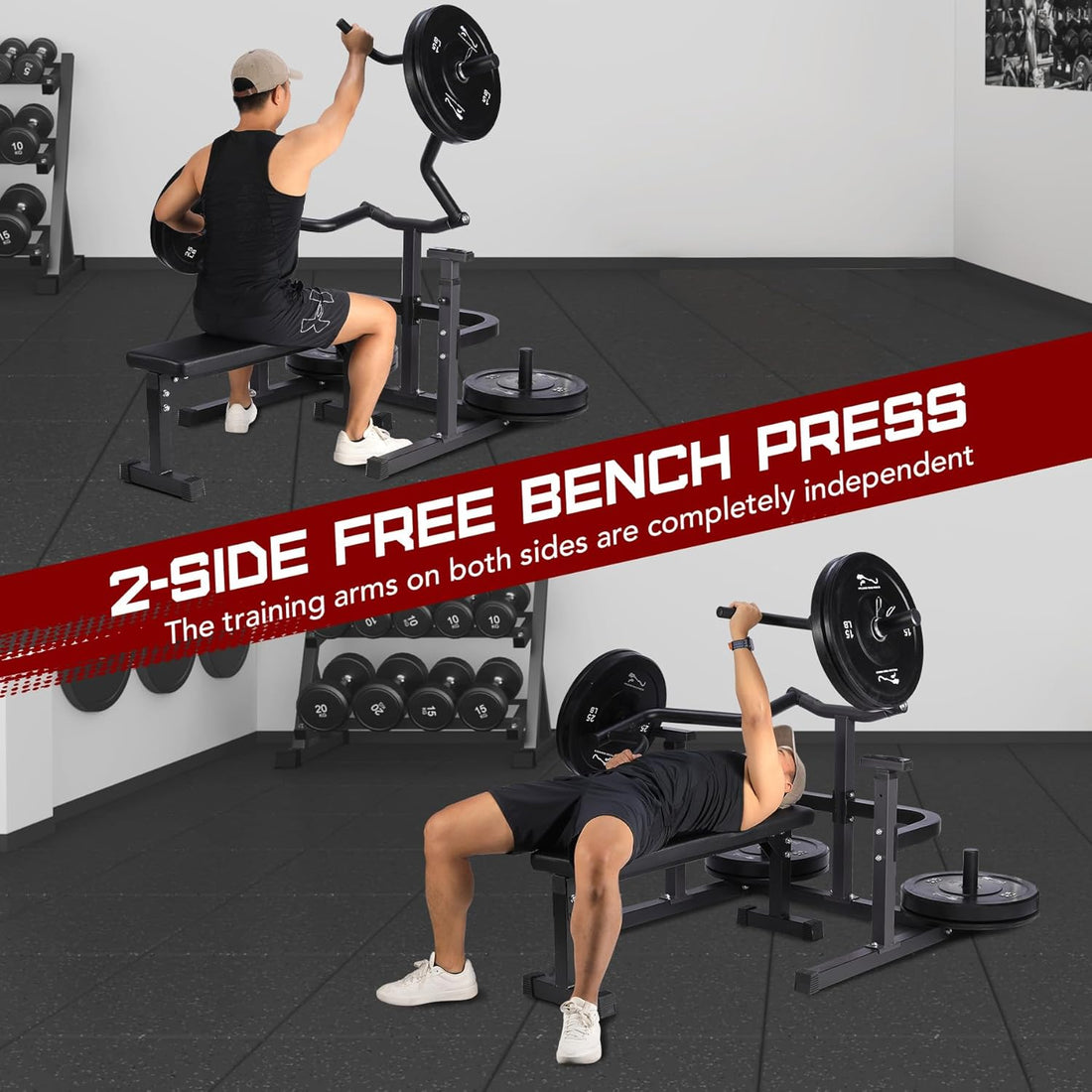 GARVEE Chest Press Machine with Adjustable Flat Bench - Versatile Home Gym Bench Press Rack with Independent Converging Arms and Heavy-Duty Steel Frame