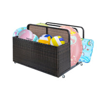 Poolside Float Storage, Outdoor Storage, Patio Poolside Float Storage Basket, Storage Box, PE Rattan Outdoor Pool Caddy with Rolling Wheels for Floaties, Patio, Pool, Movable