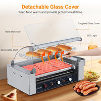 Garvee Hot Dog Roller, 18 Hot Dog 7 Roller Grill Cooker Machine with Stainless Steel Removable Drip Tray, 1050W Hot Dog Machine for Commercial and Household Use