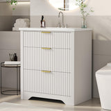 Garvee 24" Grille Style Freestanding Bathroom Vanity with Sink and 2 Drawers for Bathroom, White - White