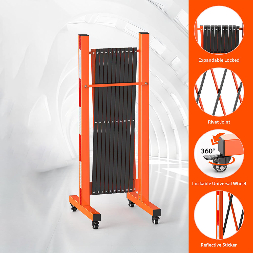 Garvee Metal Expandable Barricade, 16 Ft Folding Security Gate, High Strength Steel Expandable Barricade Gate Outdoor, Industrial Expandable Barricade Gate with Casters, Orange&Black