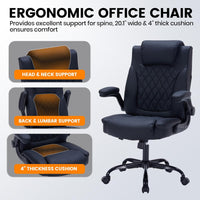 Garvee PU Leather Executive Office Desk Chair, 350lbs Capacity Computer Desk Chair with Padded Flip-Up Arms, Tilt Lock & 360° Swivel Free Wheels, Ergonomic Office Chair for Heavy People, Black