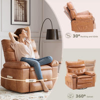 Garvee 22" Widen Recliner Chairs with Heat and Massage - 360° Swivel Lazy Boy Recliner Chair for Adults- Manual Rocking Chair with Cup Holder for Living Rooms, Bedrooms, and Nurseries - Brown