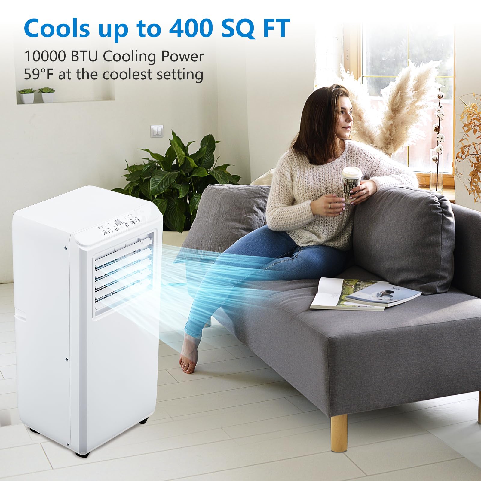 10000 BTU Portable AC, 3-in-1 with Remote for Up To 450 Sq.Ft