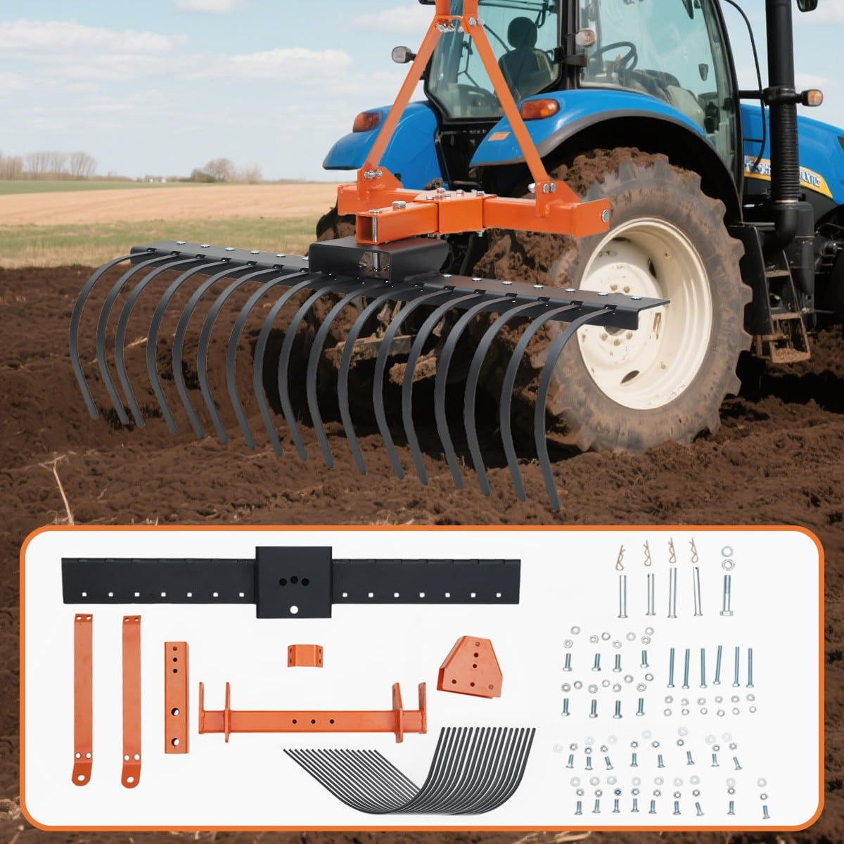 GARVEE landscape rake with adjustable angle and 3 point hitch system