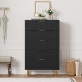 Garvee Black Dresser, Modern 5 Drawer Dresser for Bedroom with Gold Handle and Large Drawer, Wood Double Chest of Drawers and Storage Organizer for Living Room, Hallway, Entryway - Black