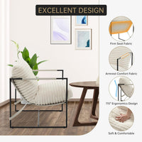Garvee Modern Accent Chair, Comfy Living Room Chair with Metal Frame, Upholstered Armchair with Soft Cushion, Cozy Corduroy Sling Chair for Bedroom Balcony Lounge Reading Room, Beige