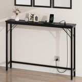 Garvee 5.9" Narrow Console Table with Outlets, Skinny Behind Couch Table For Living Room, Slim Sofa Table with Metal & MDF, Industrial Hallway Table for Entryway, Foyer-Rustic Brown - Rustic Brown