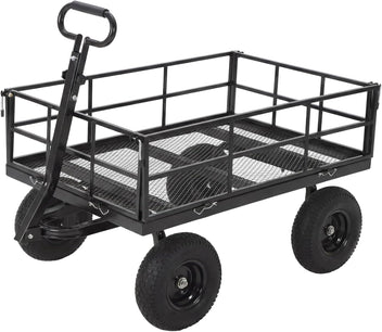 Garvee ﻿ Heavy Duty Steel Garden Cart, 1200 LBS Load Capacity Garden Wagon with 10 inch Tire and 180° Rotating Handle Attach to ATV or Tractor Blac