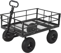 Garvee ﻿ Heavy Duty Steel Garden Cart, 1200 LBS Load Capacity Garden Wagon with 10 inch Tire and 180° Rotating Handle Attach to ATV or Tractor Blac