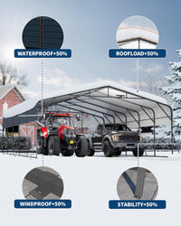 Garvee 20x25FT Heavy Duty Metal Carport,Outdoor Portable Car Garage with Led Light,Removable PE SideReinforced Base & Galvanized Steel Roof, Outdoor Car Port Canopy Shelter for Boats, Full-Sized Pickup Trucks