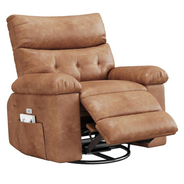 Garvee Extra Wide Comfort Recliner Chair for Adults - Oversized Manual PU Leather Sofa - Overstuffed Arms & Back, Cup Holder, Retractable Armrests, Side Pocket - Living Room, Bedroom, Nursery - Brown