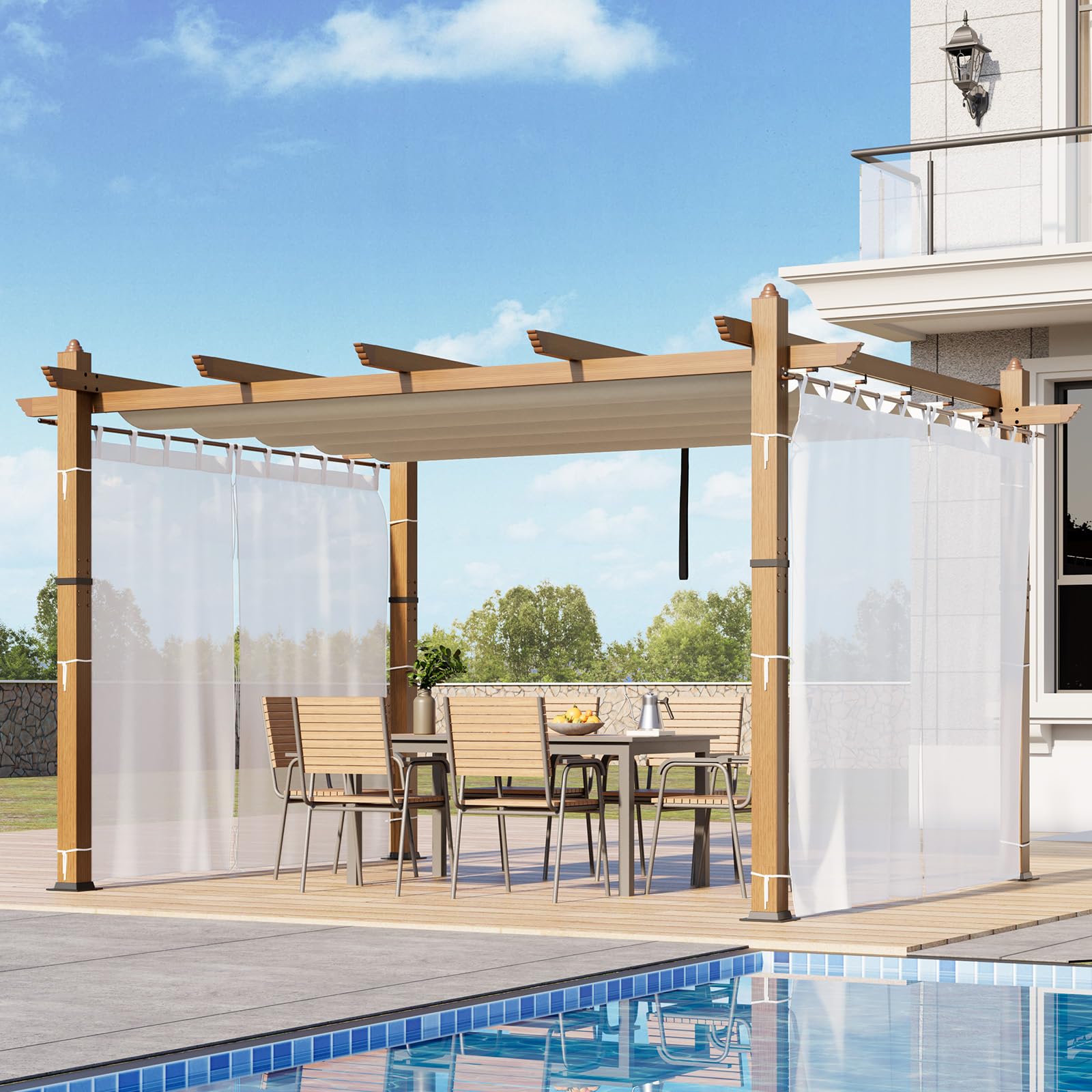 Garvee 10x13 Ft Retractable Outdoor Pergola with Canopy and Side Mesh,