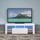Garvee Modern LED TV Stand with 16 Color LED Lights, Storage Drawers, Particle Board+Tempered Glass, White for Bedroom and Living Room - White