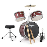 Garvee 3-Piece Drum Set - Beginner Musical Instrument with Cymbal, Tom, Bass Drum, Drumsticks, Bass Pedal, and Drum Stool (Red) - Red