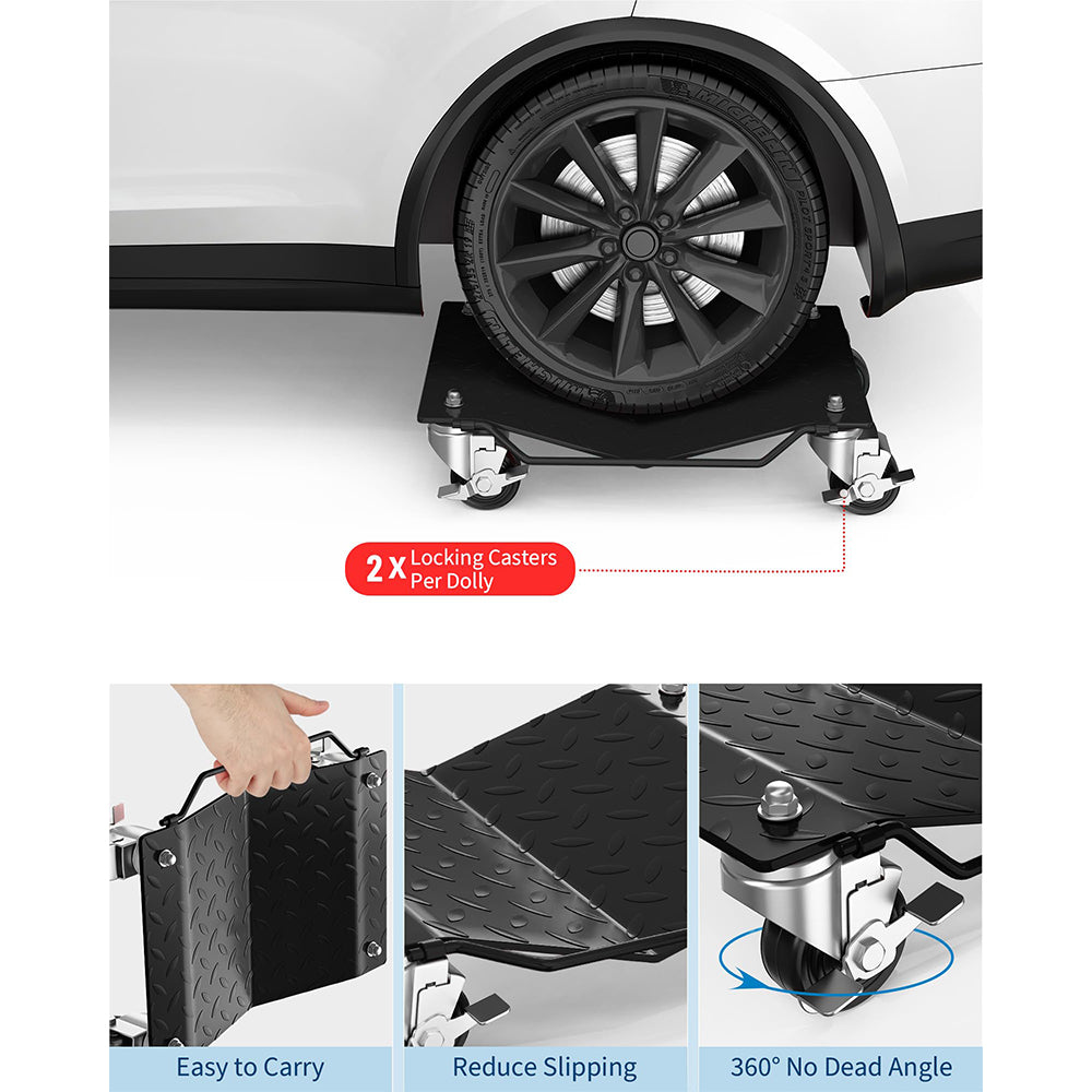 Garvee Car Wheel Dolly Set of 4 Heavy Duty Vehicle Mover with Brakes for Cars, Trucks, Trailers, Motorcycles, Black, 6000 LBS Capacity