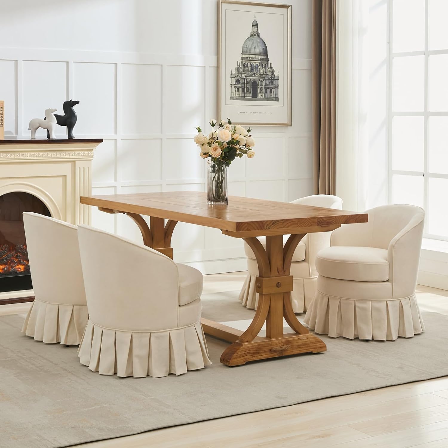 Garvee Mid-Century Modern Upholstered Banquet Dining Chair, Beige