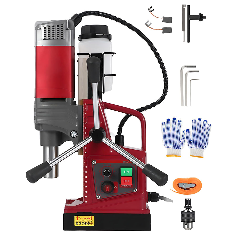 Garvee Portable Magnetic Drill Press Kit - 2" Boring Diameter, 1550W, 10-Speed Mag Drill, 820 RPM, 14,000N Magnetic Force, Double Dovetail Guide with Adapter & Bits for Steel and Metal Drilling
