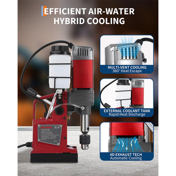 Garvee Magnetic Drill Press - 1.57" Boring Diameter, 820 RPM, 2922 lbf/13000N, 1450W Portable Drill Kit with 10-Speed Adjustment, Double Dovetail, and Adapter for Home and Industrial Use